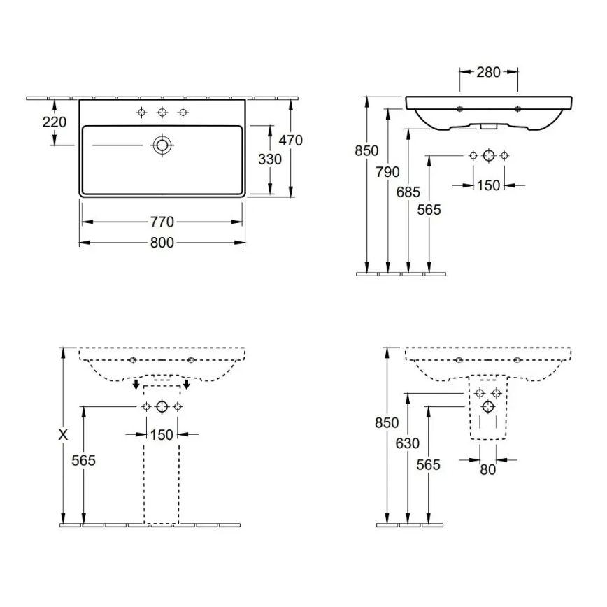 Villeroy & Boch 41568001 - Závěsné umyvadlo AVENTO 80x47 cm keramika/bílá