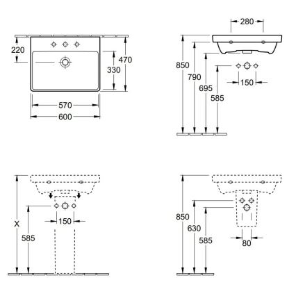 Villeroy & Boch 41586001 - Závěsné umyvadlo AVENTO 60x47 cm keramika/bílá