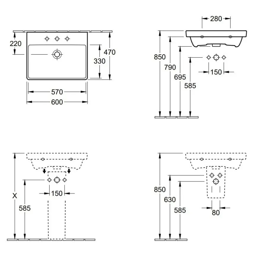 Villeroy & Boch 41586001 - Závěsné umyvadlo AVENTO 60x47 cm keramika/bílá