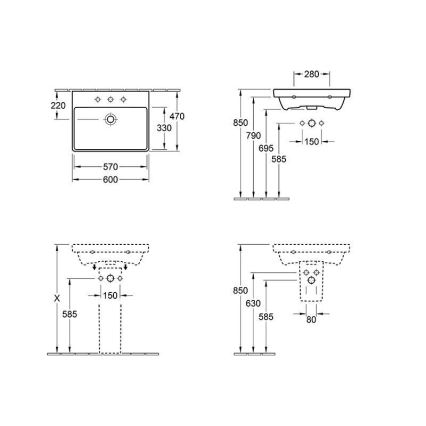 Villeroy & Boch 415860R1 - Závěsné umyvadlo AVENTO 60x47 cm keramika/bílá