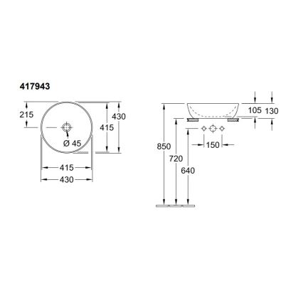 Villeroy & Boch 41794301 - Umyvadlo na desku ARTIS pr. 43 cm keramika/bílá