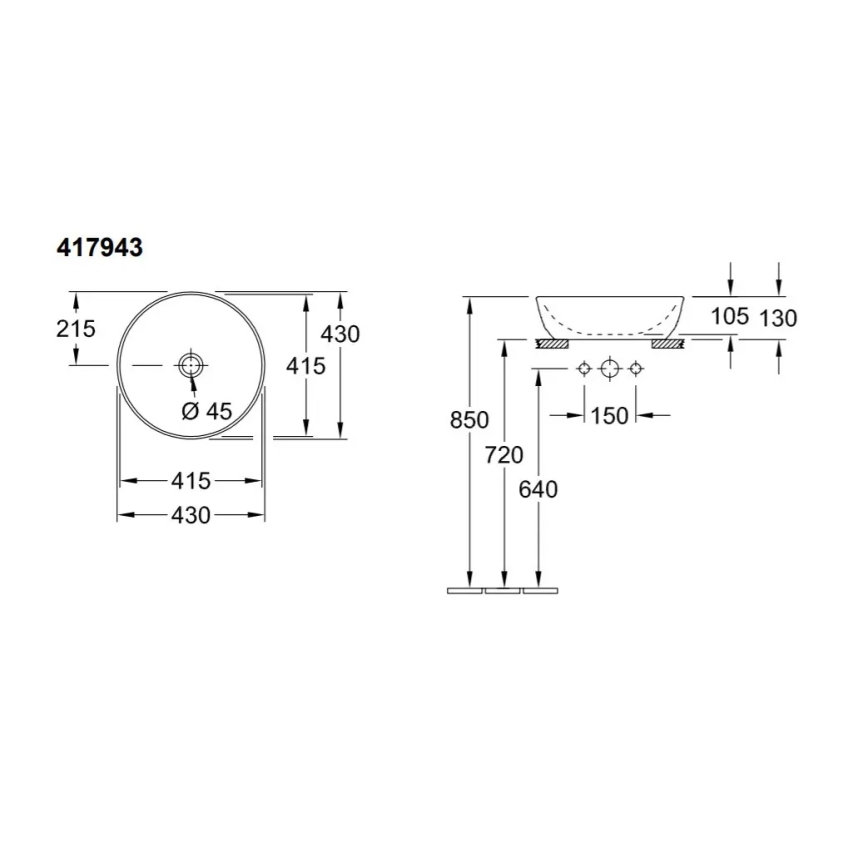 Villeroy & Boch 41794301 - Umyvadlo na desku ARTIS pr. 43 cm keramika/bílá