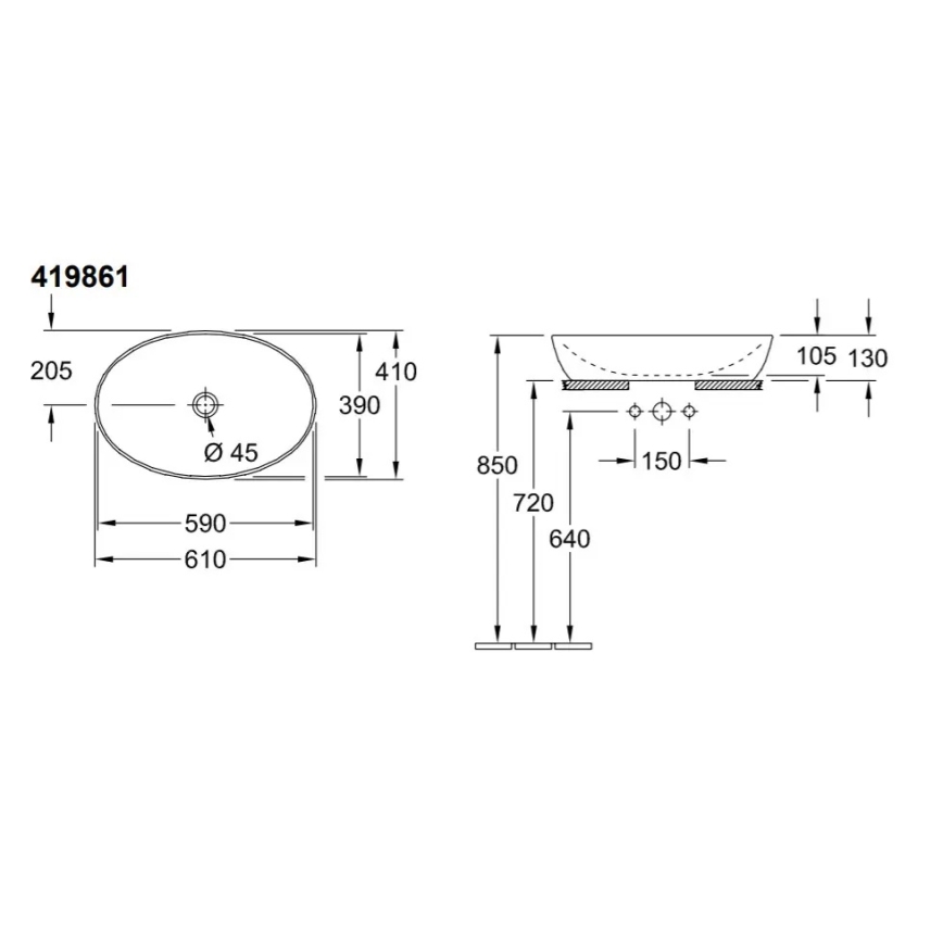 Villeroy & Boch 419861R1 - Umyvadlo na desku ARTIS 61x41 cm keramika/bílá