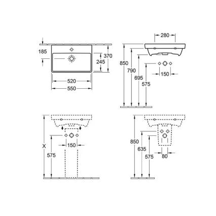 Villeroy & Boch 4A005501 - Závěsné umyvadlo AVENTO 55x37 cm keramika/bílá