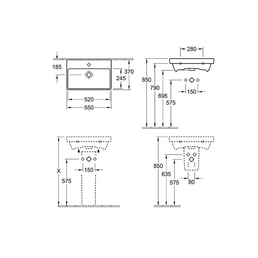 Villeroy & Boch 4A005501 - Závěsné umyvadlo AVENTO 55x37 cm keramika/bílá