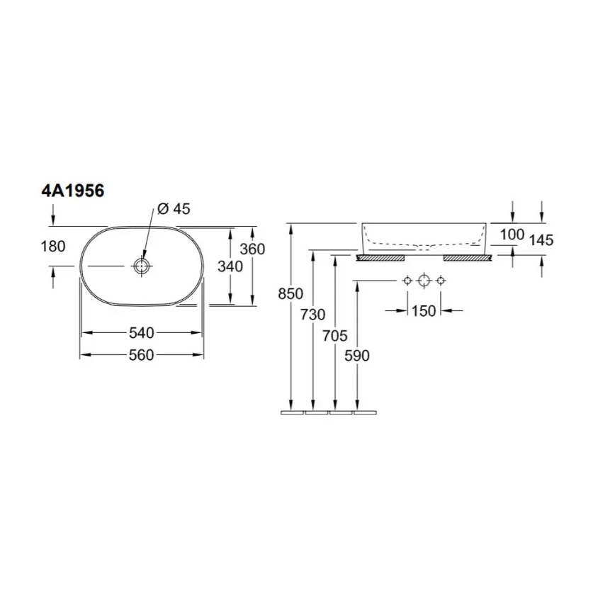 Villeroy & Boch 4A195601 - Umyvadlo na desku COLLARO 56x36 cm keramika/bílá