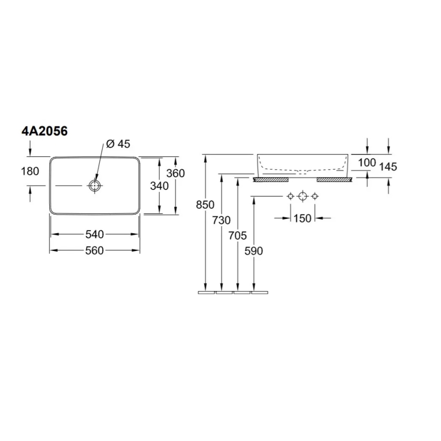 Villeroy & Boch 4A2056R1 - Umyvadlo na desku COLLARO 56x36 cm keramika/bílá
