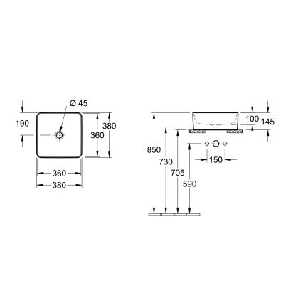 Villeroy & Boch 4A213801 - Umyvadlo na desku COLLARO 38x38 cm keramika/bílá