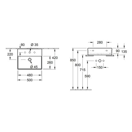 Villeroy & Boch 4A225G01 - Závěsné umyvadlo/na desku MEMENTO 50x42cm keramika/bílá