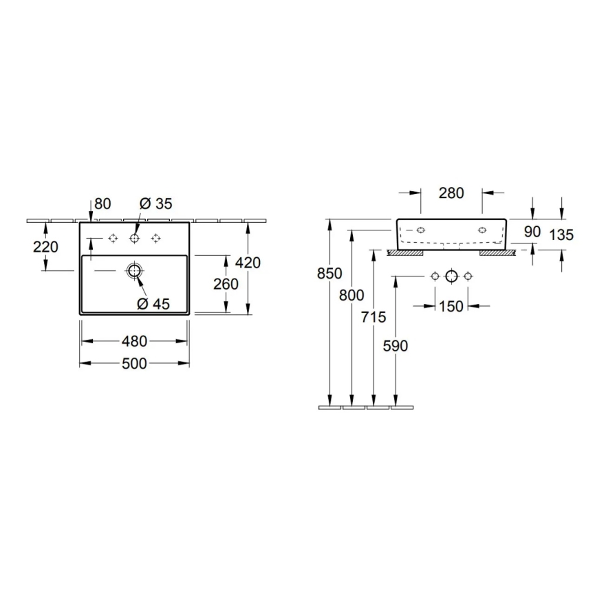 Villeroy & Boch 4A225G01 - Závěsné umyvadlo/na desku MEMENTO 50x42cm keramika/bílá