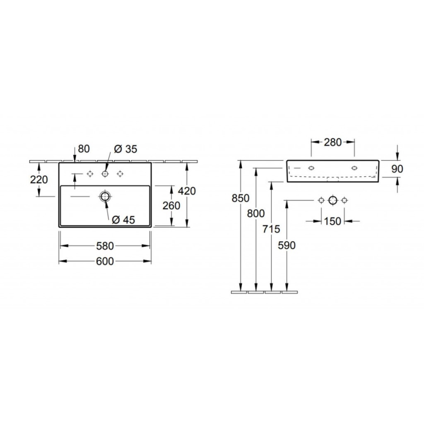 Villeroy & Boch 4A226001 - Závěsné umyvadlo MEMENTO 60x42 cm keramika/bílá