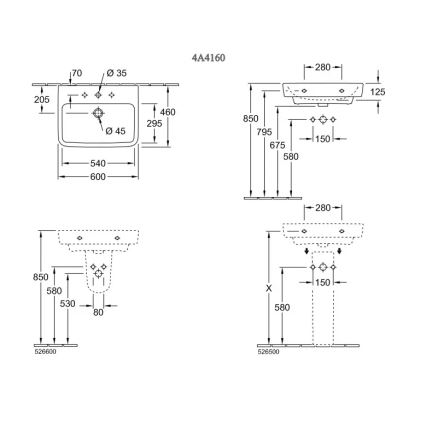 Villeroy & Boch 4A416001 - Závěsné umyvadlo O.NOVO 60x46 cm keramika/bílá