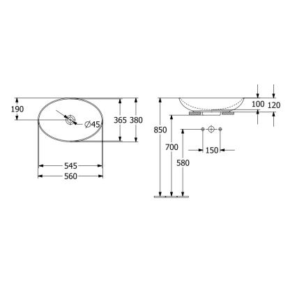 Villeroy & Boch 4A4701R1 - Umyvadlo na desku LOOP&FRIENDS 56x38 cm keramika/bílá