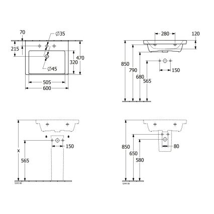 Villeroy & Boch 4A706001 - Závěsné umyvadlo SUBWAY 3.0 60x47 cm keramika/bílá