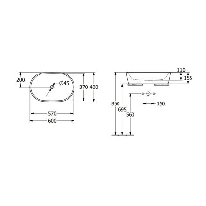 Villeroy & Boch 5A266001 - Umyvadlo na desku ARCHITECTURA 60x40 cm keramika/bílá