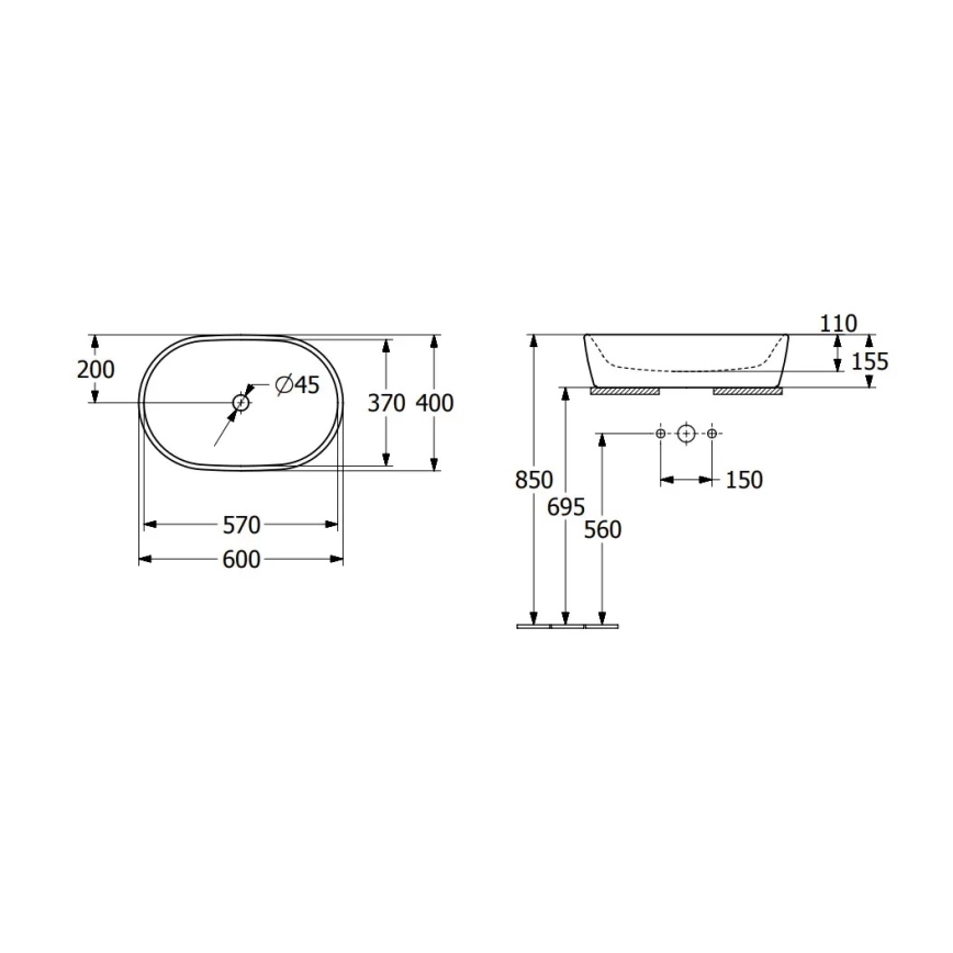 Villeroy & Boch 5A266001 - Umyvadlo na desku ARCHITECTURA 60x40 cm keramika/bílá