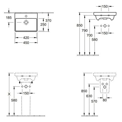 Villeroy & Boch 73584501 - Závěsné umyvadlo AVENTO 45x37 cm keramika/bílá