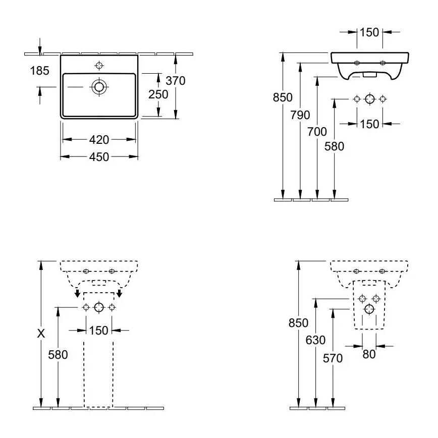 Villeroy & Boch 73584501 - Závěsné umyvadlo AVENTO 45x37 cm keramika/bílá