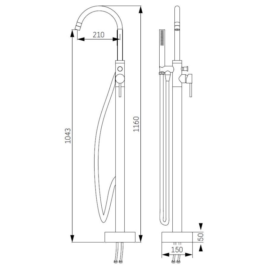 Volně stojící vanová sada s baterií  116 cm lesklý chrom