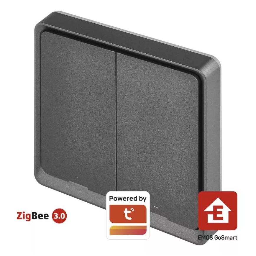 Vypínač 2-tlačítkový GoSmart 1xCR2430 Tuya černá