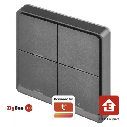 Vypínač 4-tlačítkový GoSmart 1xCR2430 Tuya černá