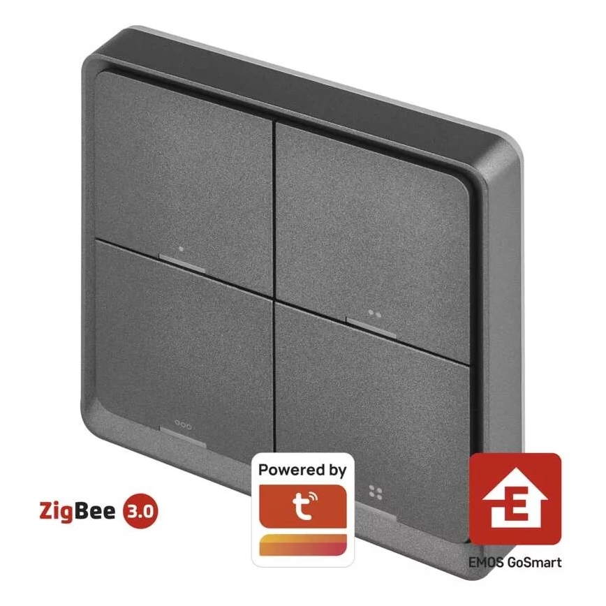 Vypínač 4-tlačítkový GoSmart 1xCR2430 Tuya černá