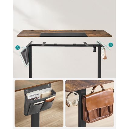 Výškově nastavitelný psací stůl SOLEA-X 160x70 cm hnědá/černá