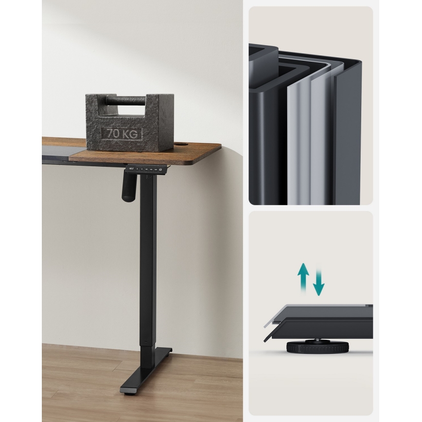 Výškově nastavitelný psací stůl SOLEA-X 160x70 cm hnědá/černá