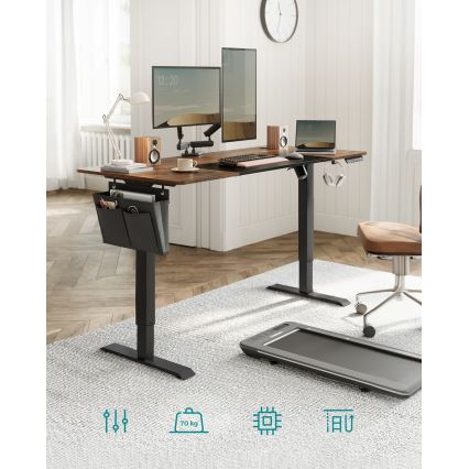 Výškově nastavitelný psací stůl SOLEA-X 160x70 cm hnědá/černá