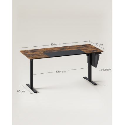 Výškově nastavitelný psací stůl SOLEA-X 160x70 cm hnědá/černá