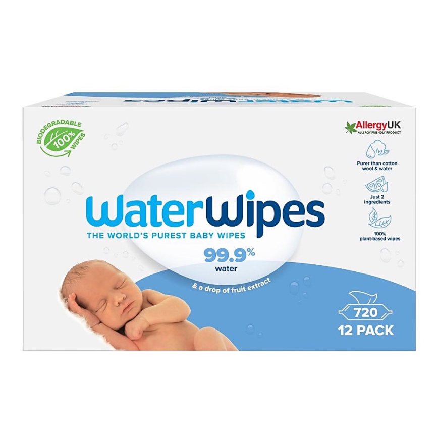 WaterWipes - SADA 12x Vlhčené ubrousky bez obsahu plastů 60 ks (720 ks)