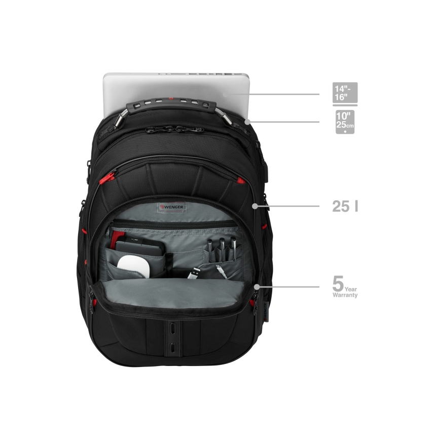 Wenger - Batoh na notebook 25 l 16" s kapsou na tablet 10" Pegasus Deluxe černá