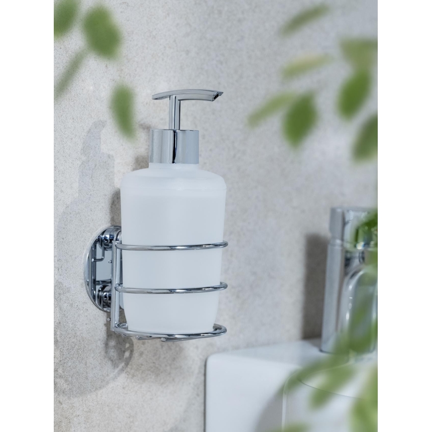 WENKO 18777100-Dávkovač mýdla TURBO-LOC RUND STAHL 7,5x16,5 cm lesk. chrom/bílá