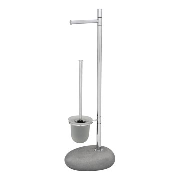 WENKO 19494100 - WC štětka PEBBLE STONE 23,5x70 cm lesklý chrom/šedá/satin