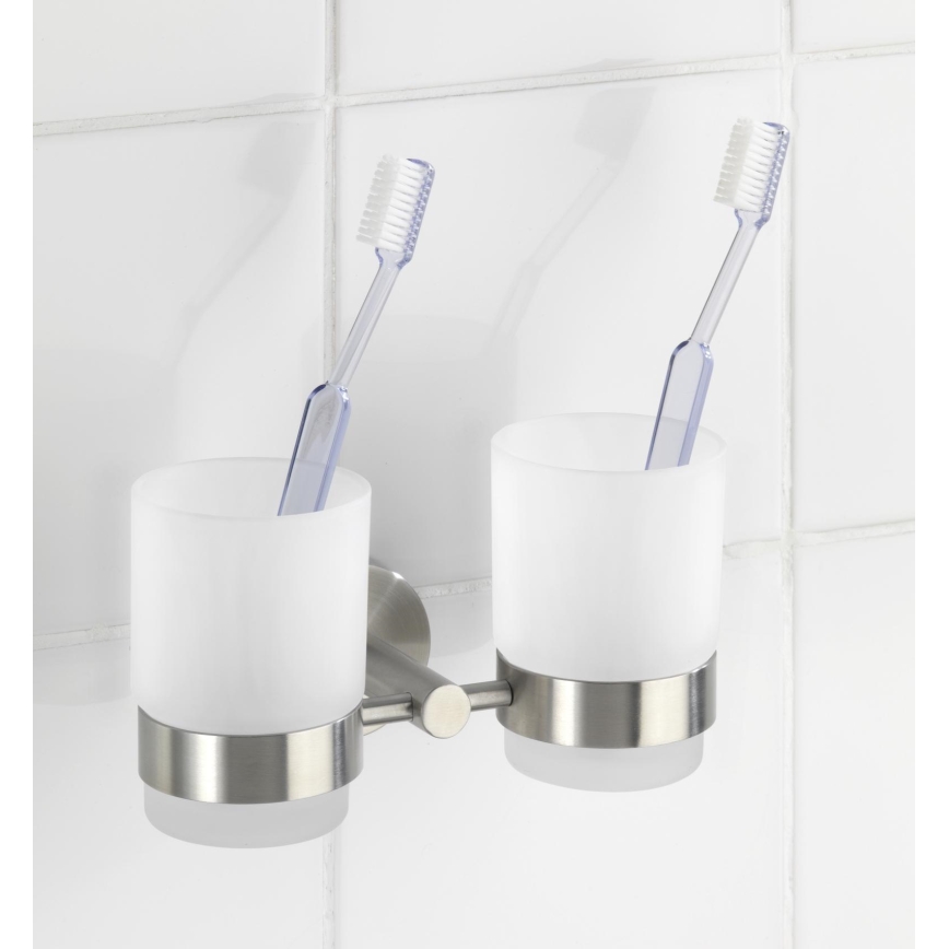 WENKO 19638100 - Držák zubních kartáčků BOSIO MATT 17,5x9,5 cm nerez/stříbrná