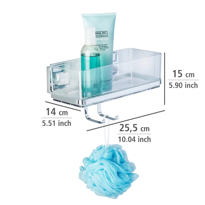WENKO 22694100-Polička VACUUM-LOC QUADRO ED 25,5x15 cm stříbrná/lesk. chrom/čirá