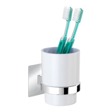 WENKO 23847800-Kelímek na kartáčky TURBO-LOC QUADRO ED. 7x9,5 cm lesk.chrom/bílá