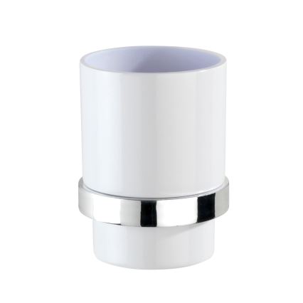 WENKO 23847800-Kelímek na kartáčky TURBO-LOC QUADRO ED. 7x9,5 cm lesk.chrom/bílá