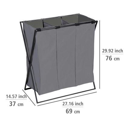 WENKO 71297800 - Koš na prádlo TRIO 69x76 cm šedá/černá