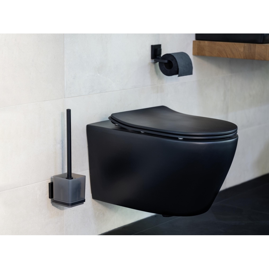 WENKO 71450800 - WC set VACUUM-LOC QUADRO ED 9,5x37 cm černá