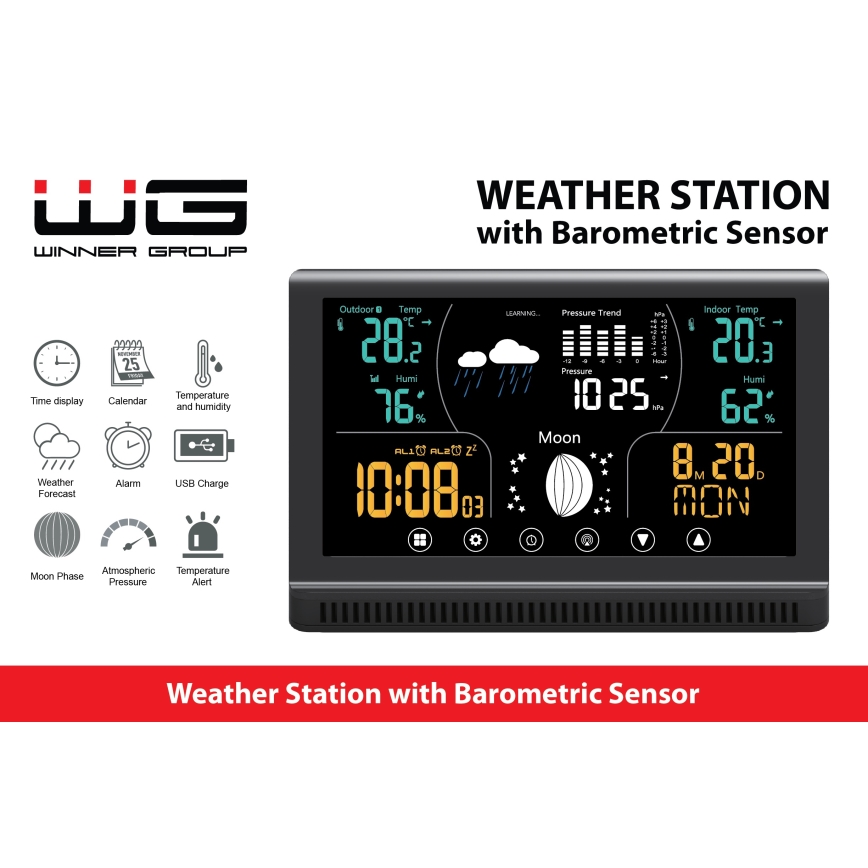 Winner Group - Meteostanice s LCD barevným displejem a budíkem 5xAAA