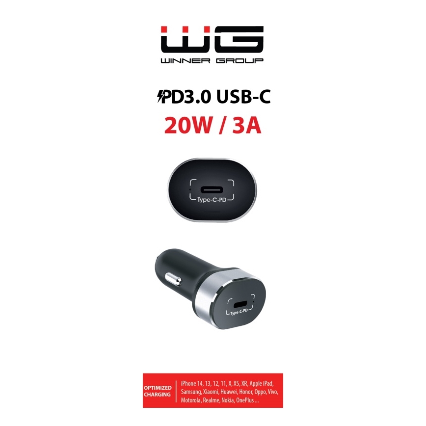 Winner Group - Nabíječka do auta 1xUSB-C Power Delivery 20W černá