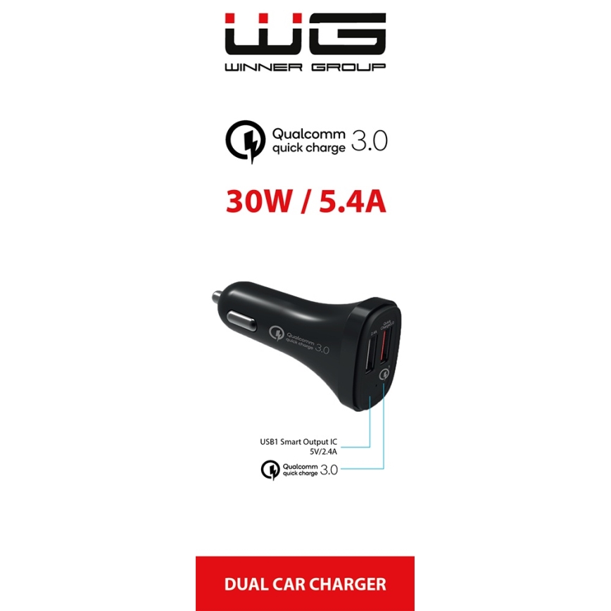 Winner Group - Nabíječka do auta 2xUSB-A Power Delivery 30W černá