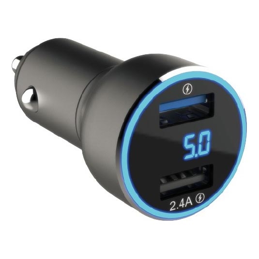 Winner Group - Nabíječka do auta s displejem 2xUSB-A Power Delivery 30W černá