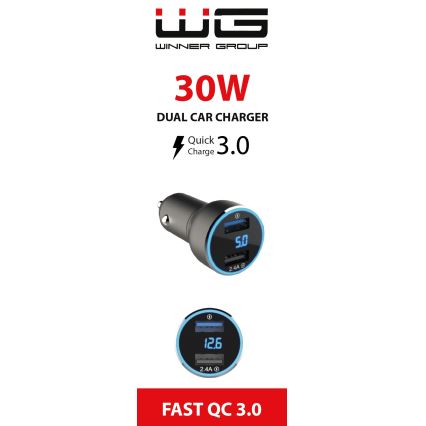 Winner Group - Nabíječka do auta s displejem 2xUSB-A Power Delivery 30W černá