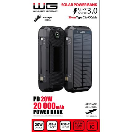 Winner Group - Power Bank s bezdrátovým nabíjením a solárním panelem 20000 mAh 20W PD
