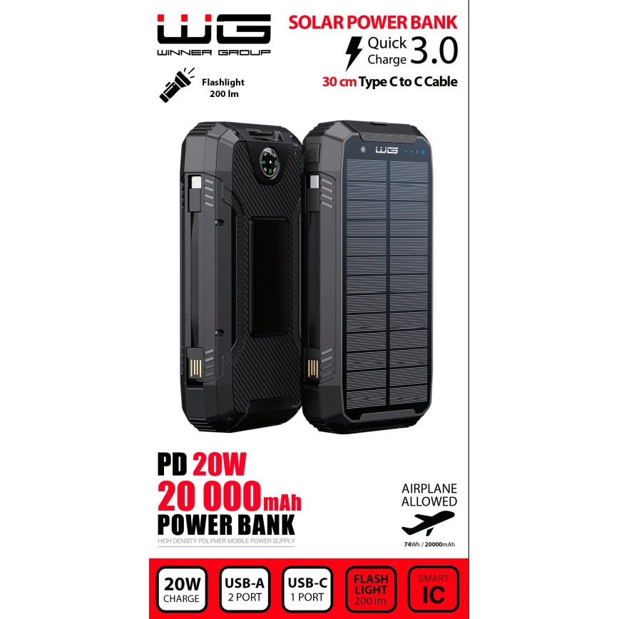Winner Group - Power Bank s bezdrátovým nabíjením a solárním panelem 20000 mAh 20W PD