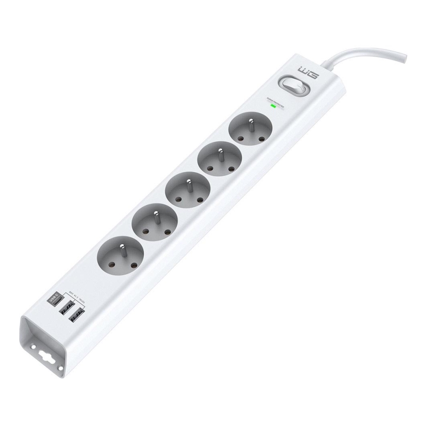 Winner Group - Přepěťová ochrana 5Z + 2xUSB-A + 1xUSB-C bílá