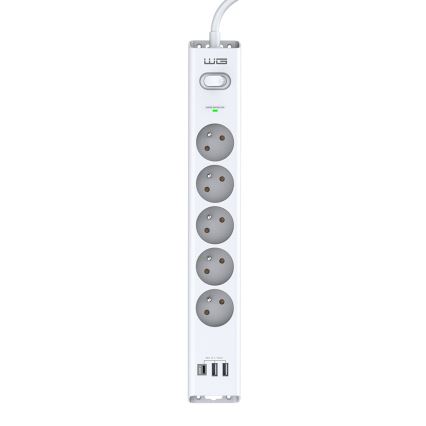 Winner Group - Přepěťová ochrana 5Z + 2xUSB-A + 1xUSB-C bílá