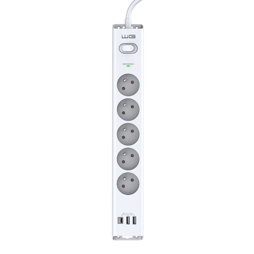 Winner Group - Přepěťová ochrana 5Z + 2xUSB-A + 1xUSB-C bílá